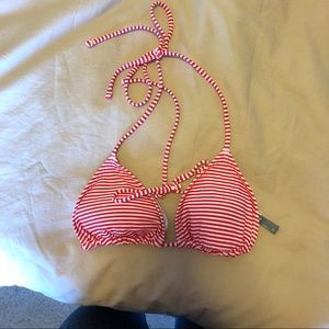 Coralish Red Striped Bikini Top